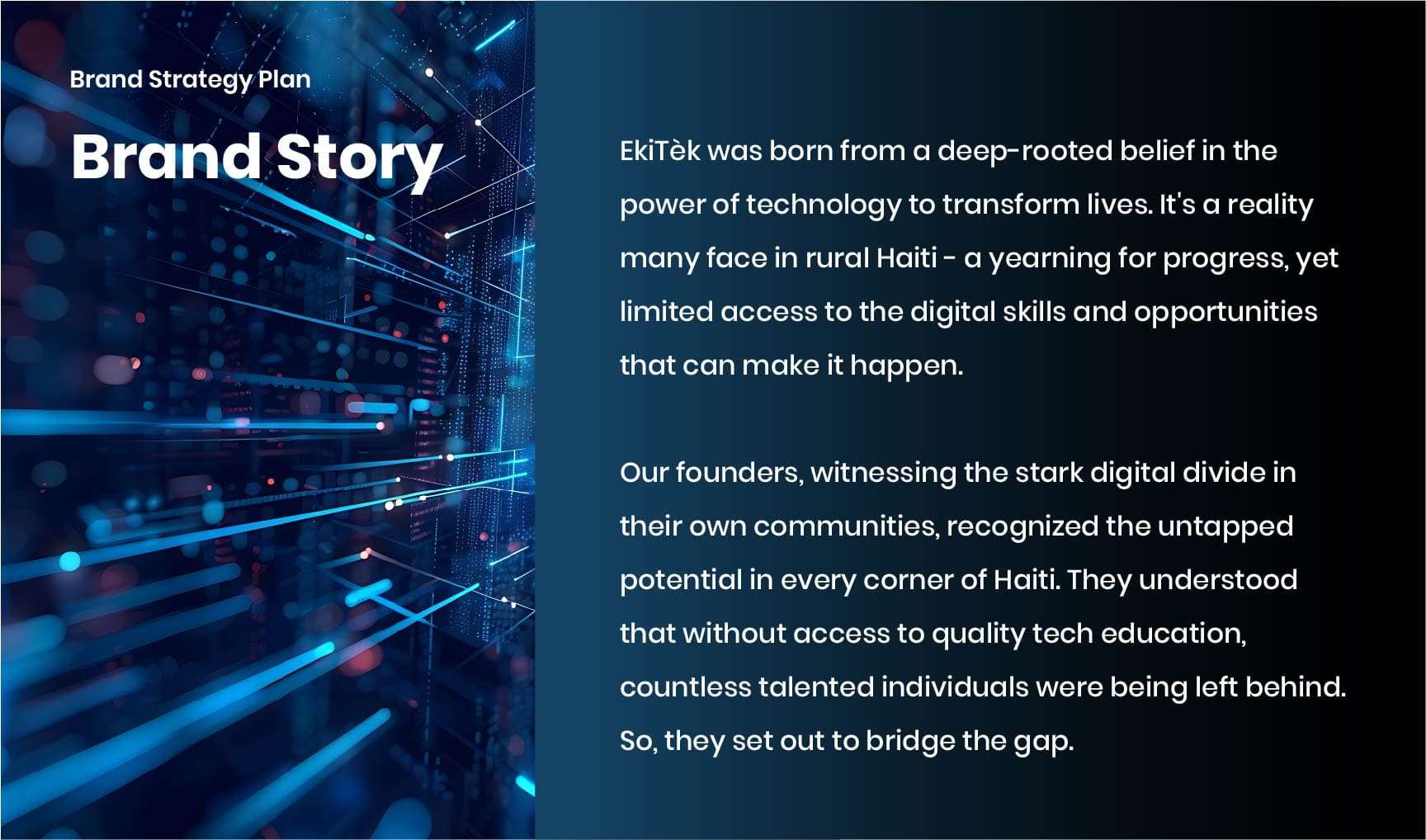 EkiTèk Academy brand story explaining the digital divide in rural Haiti