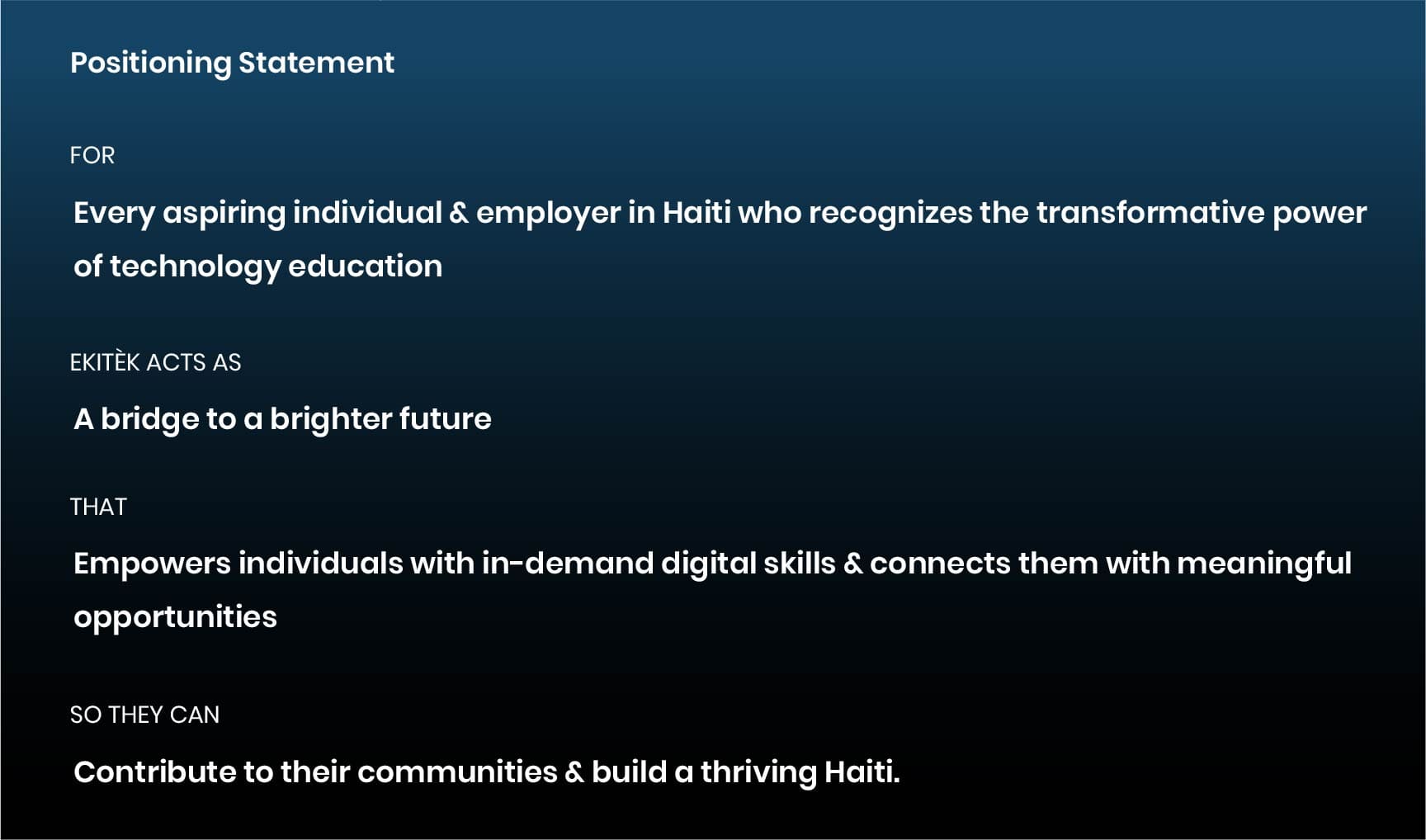 EkiTèk Academy positioning statement as a bridge to a brighter future for Haiti