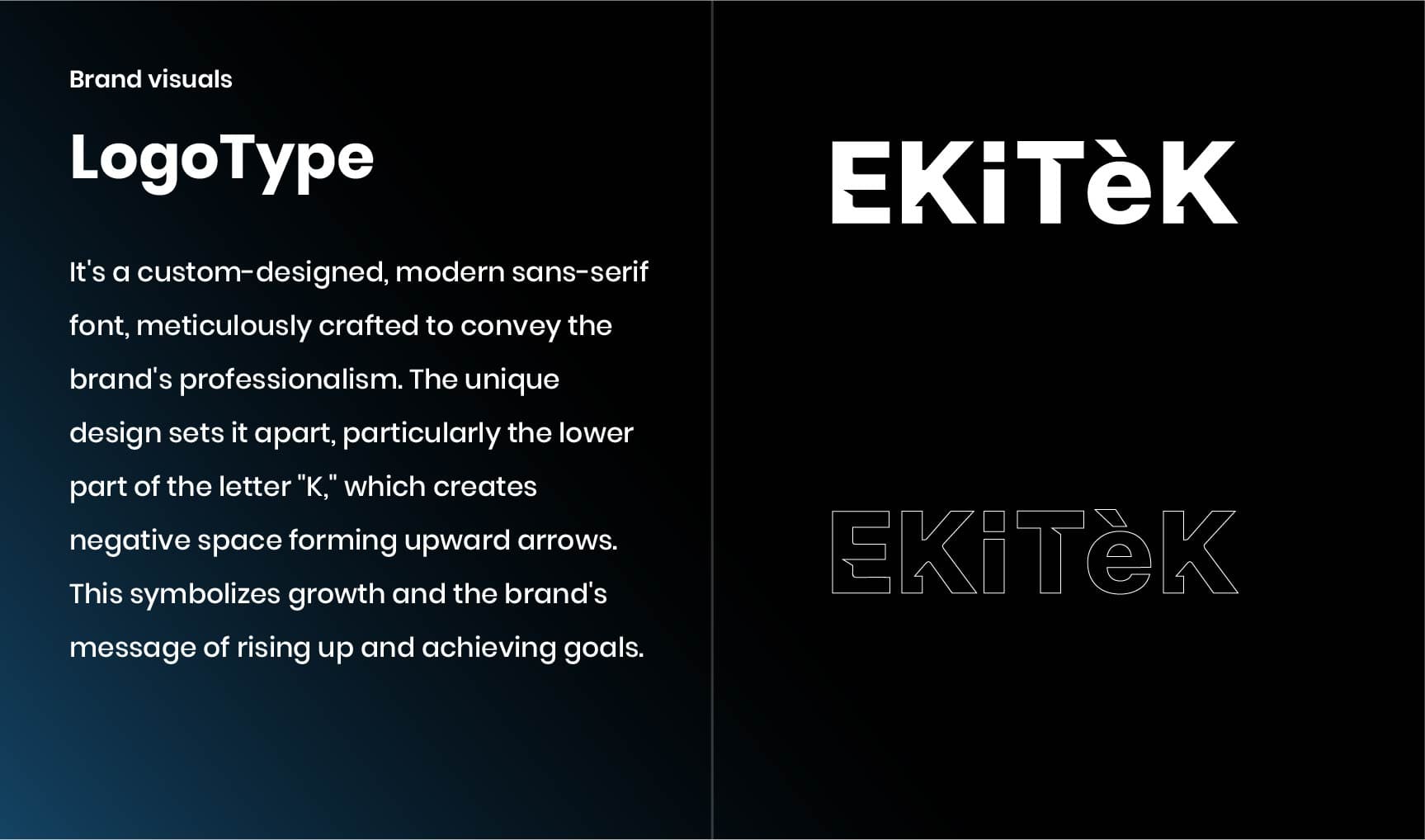 EkiTèk Academy logo mark variations on blue and black backgrounds