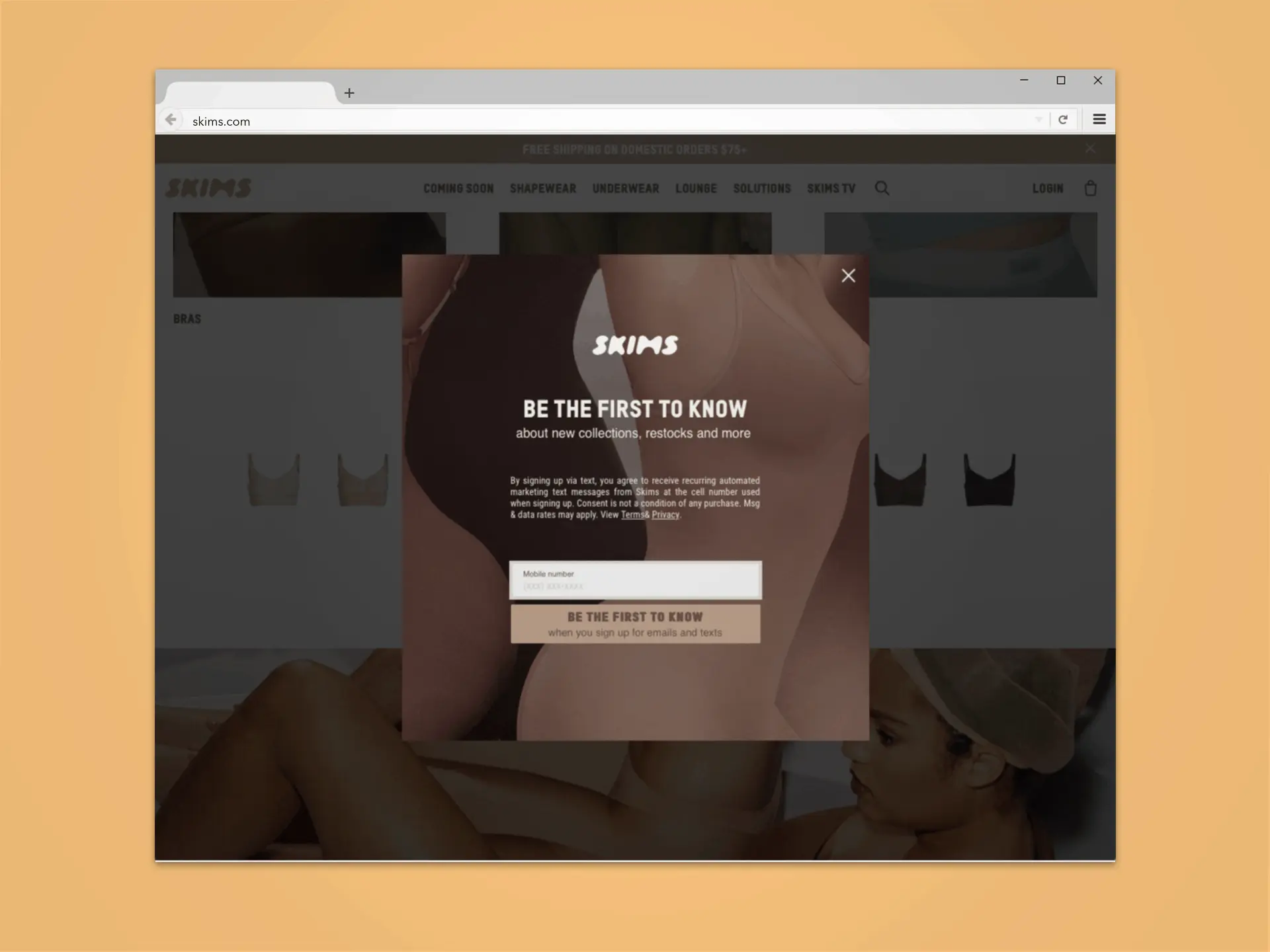 Skims website popups for SMS