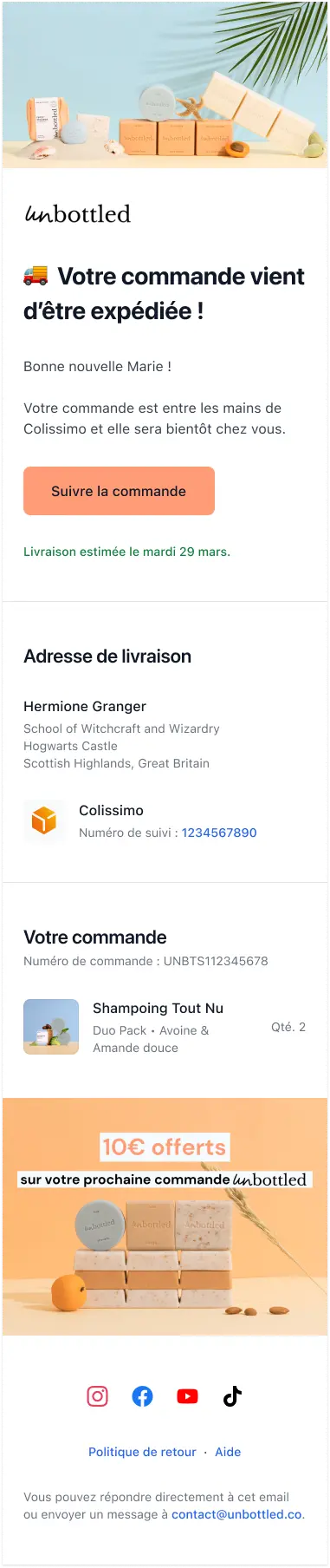 Unbottled order email tracking