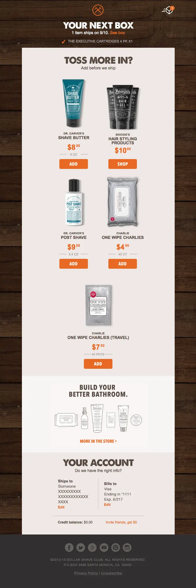 Dollar Shave Club confirmation email