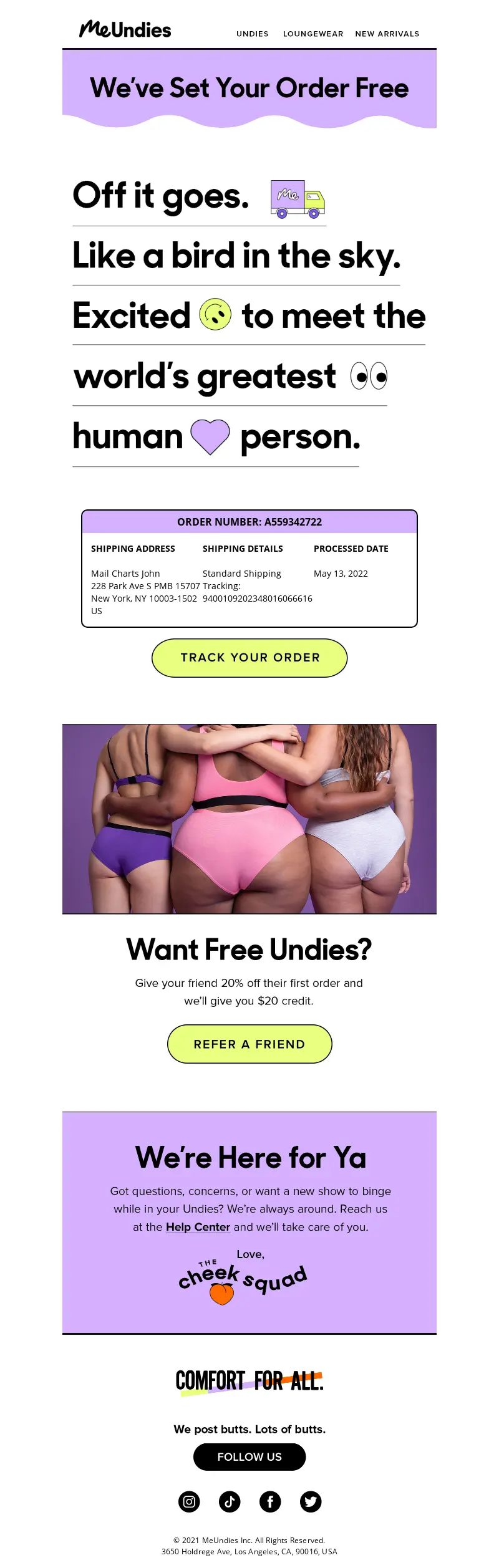 MeUndies confirmation email