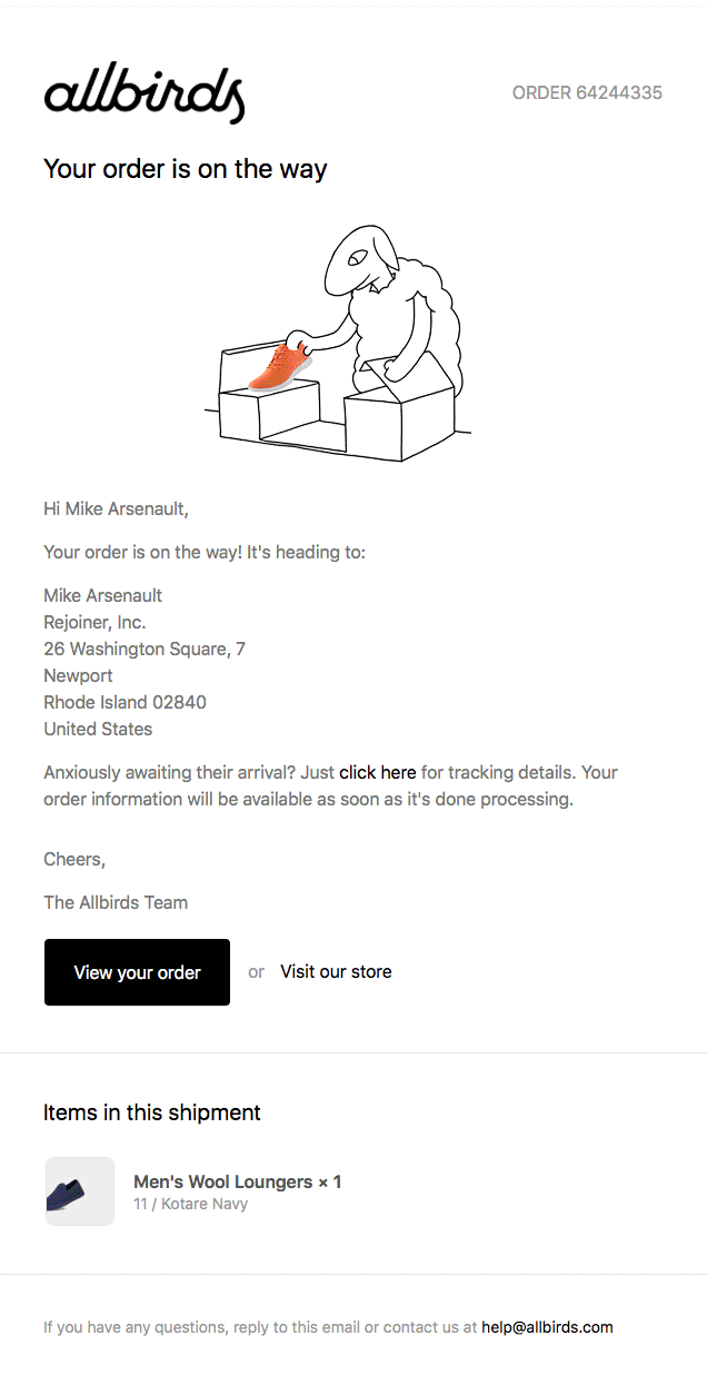 Allbirds confirmation email