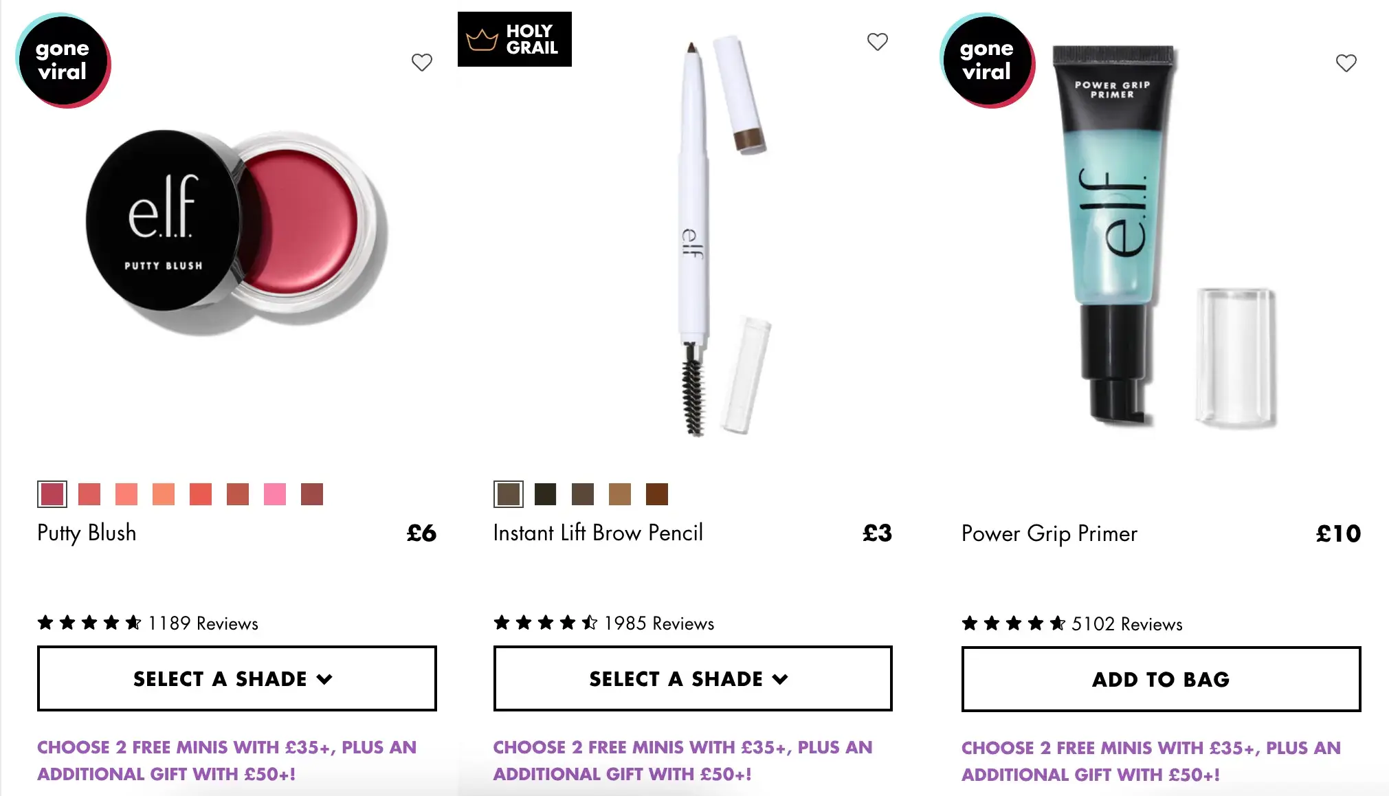 e.l.f. putty blush power instant lift brow pencil  grip primer products