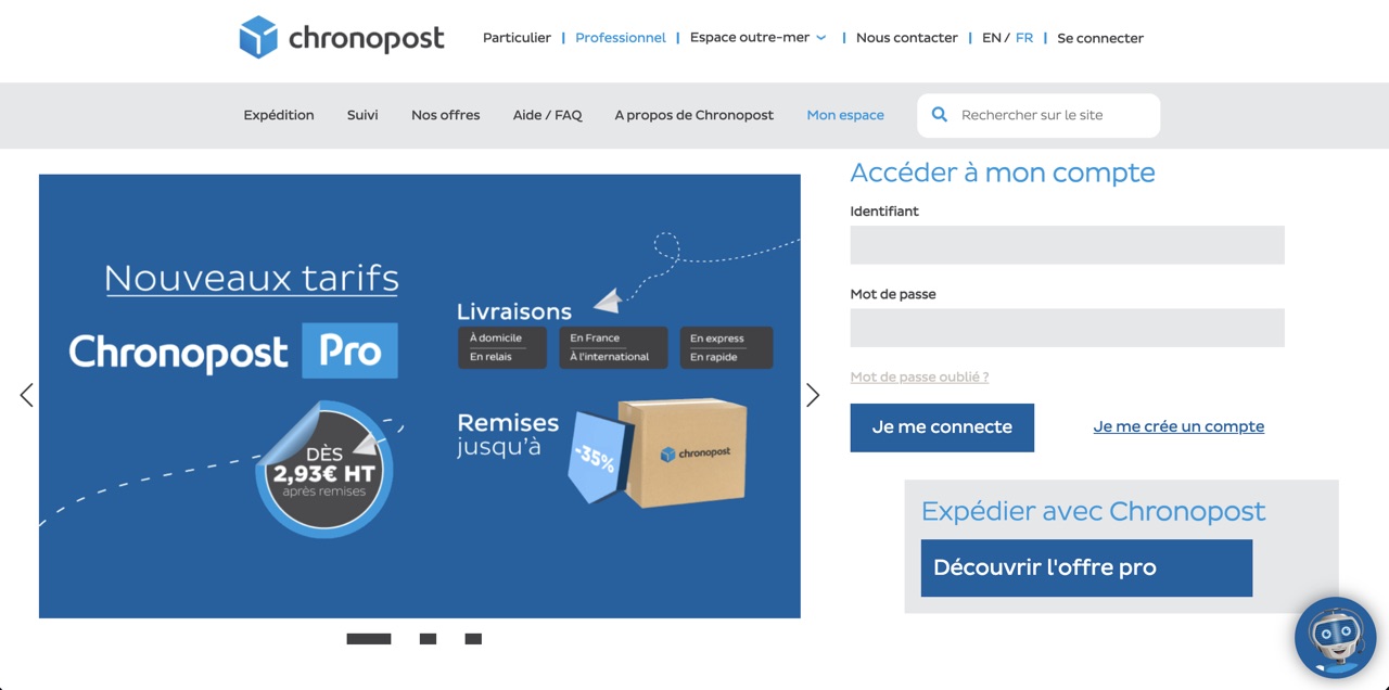 Aperçu du site officiel de Chronopost