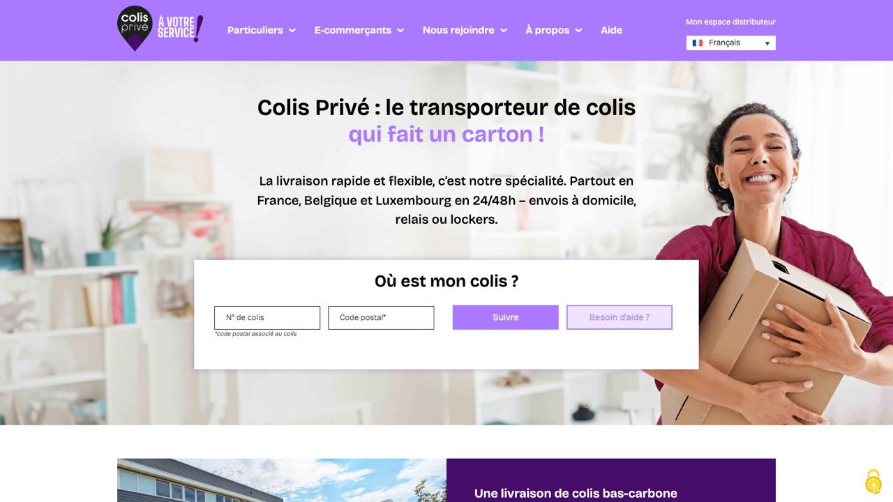 Aperçu du site officiel de Colis Privé
