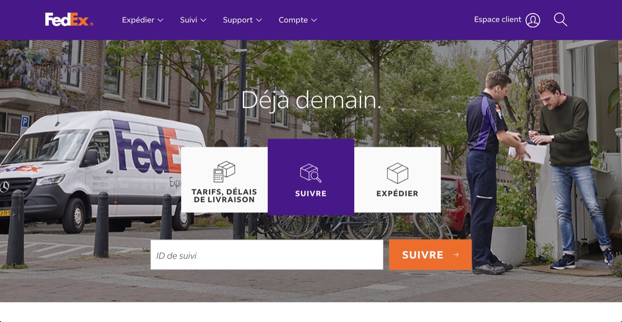 Aperçu du site officiel de FedEx