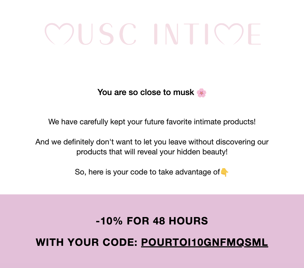 Example of Musc Intime’s abandoned cart email