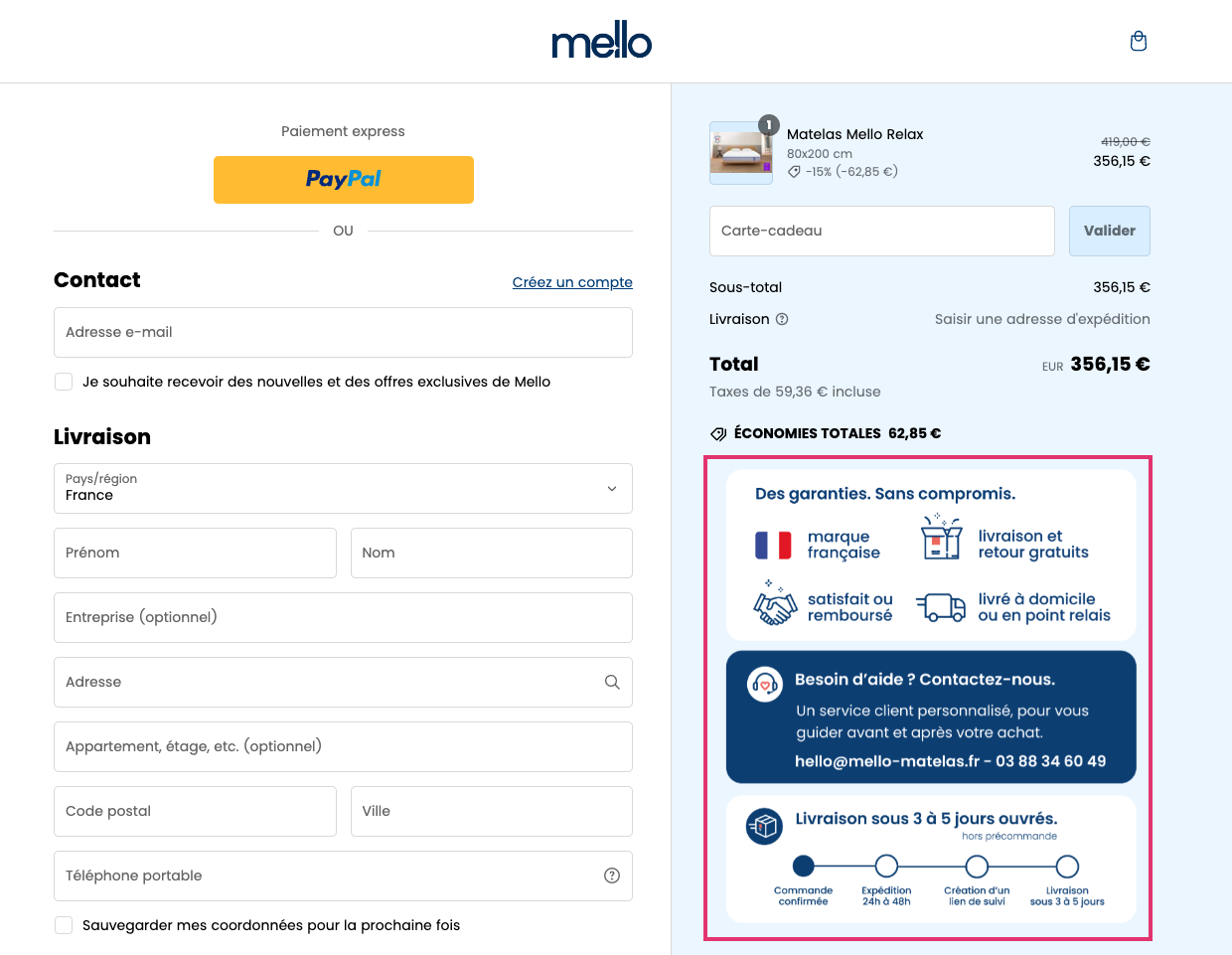 Example of Mello’s checkout