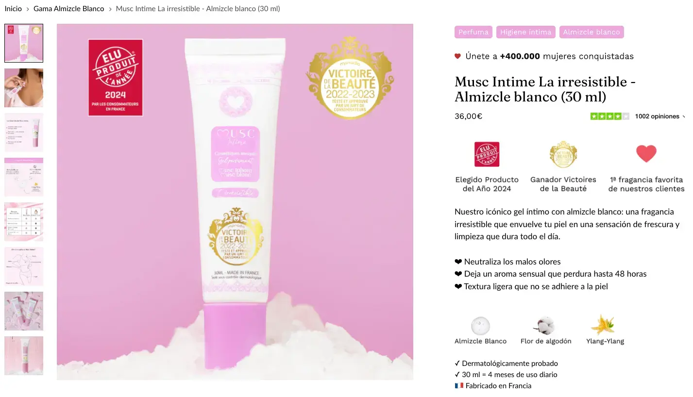 el gel perfumado de almizcle blanco de Musc Intime