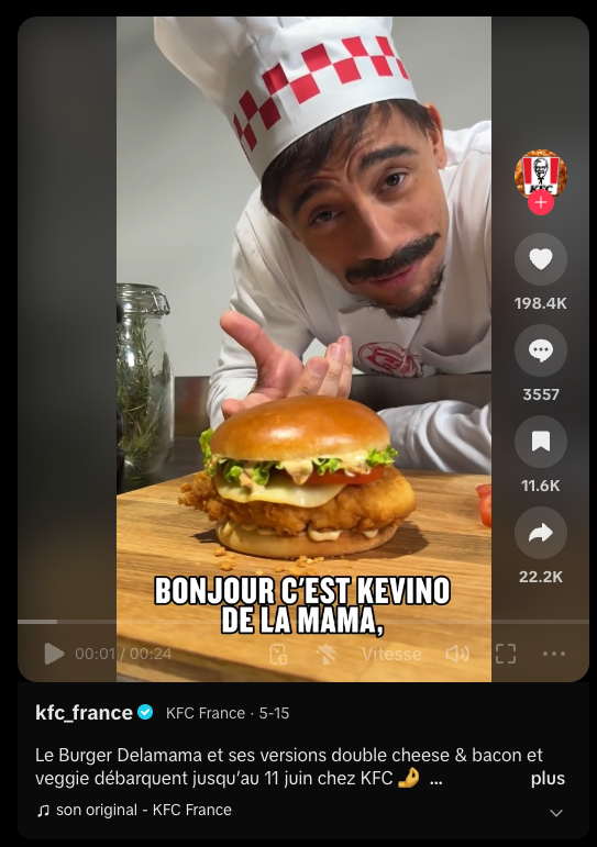 Ejemplo de contenido de marca "Influenciador" por KFC con el YouTuber Mister V.