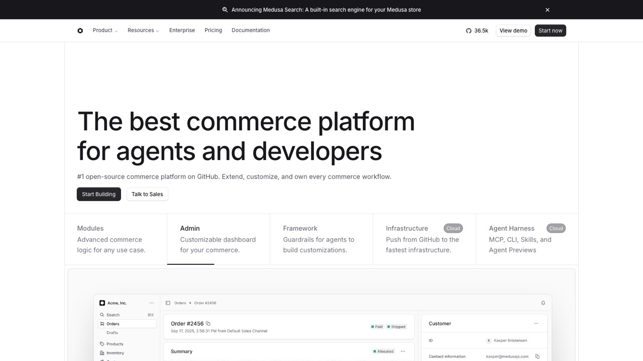 Medusa homepage screenshot