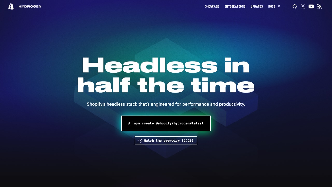 Shopify Hydrogen homepage screenshot