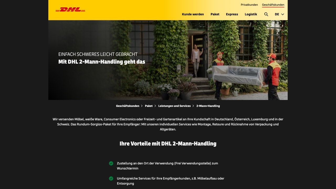 Offizielle Website von DHL 2-Mann-Handling