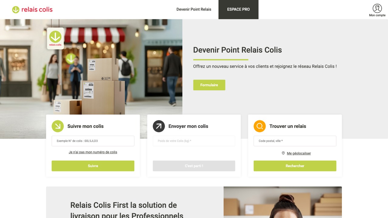 Aperçu du site officiel de Relais Colis