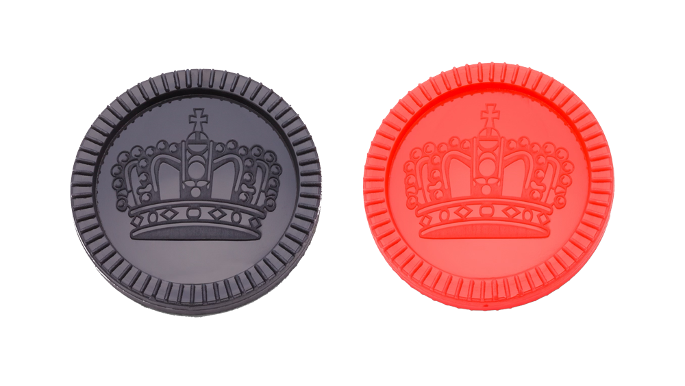 Image of one black and one red token to be used at the market 