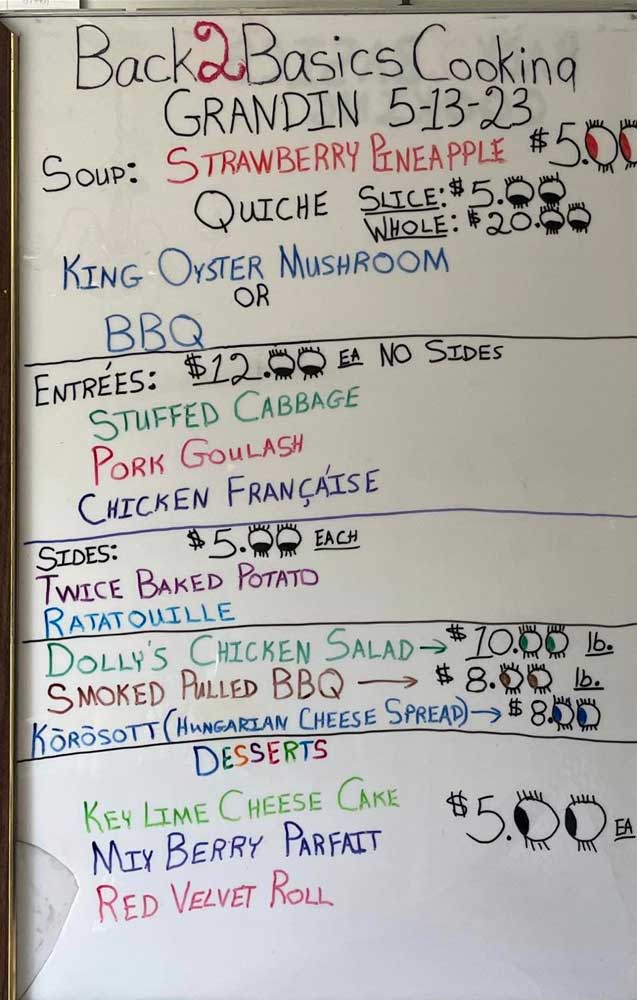 Image of Menu Board for Back2Basics Cooking