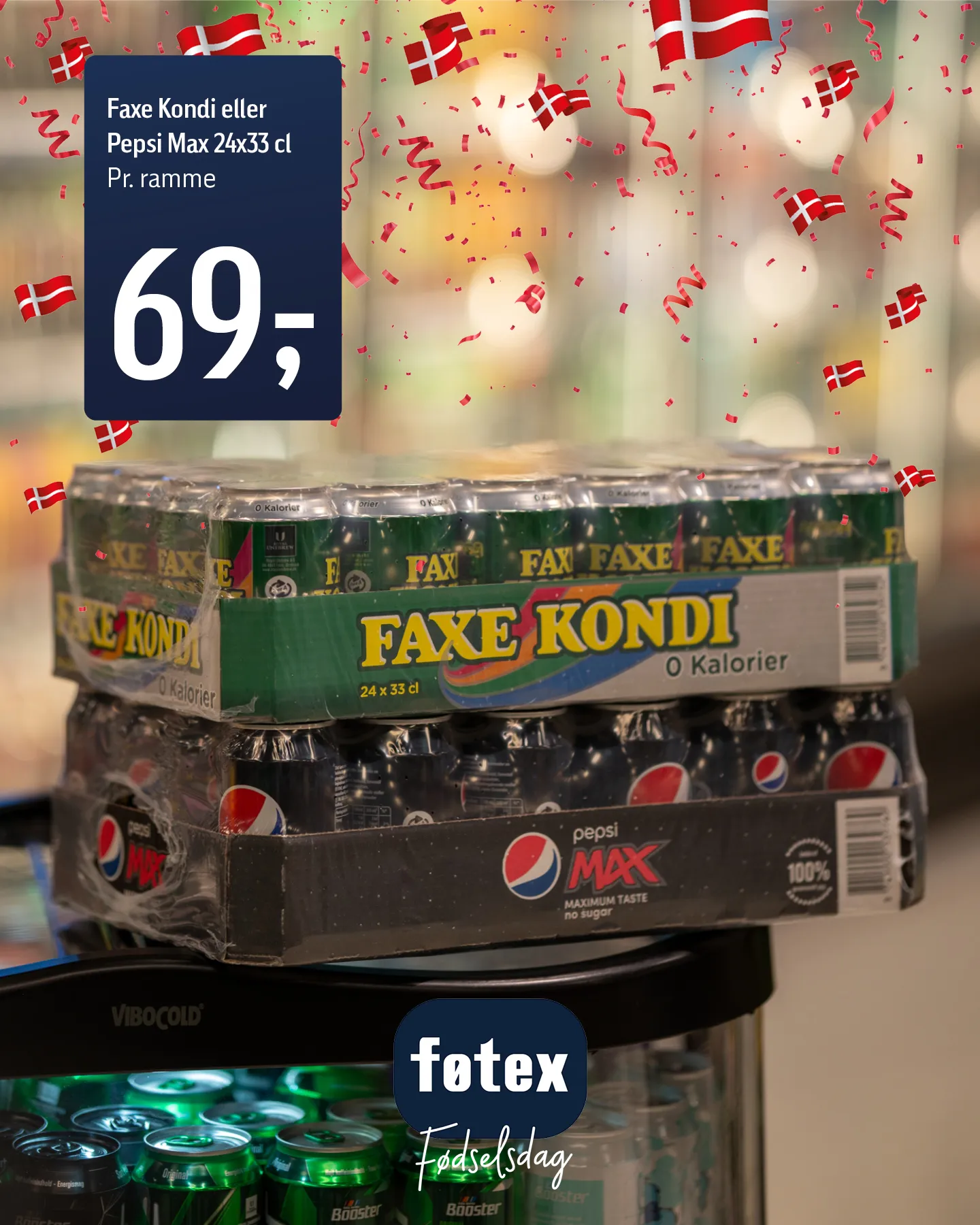 føtex fødseldag - Faxe Kondi eller Pepsi Max sodavand