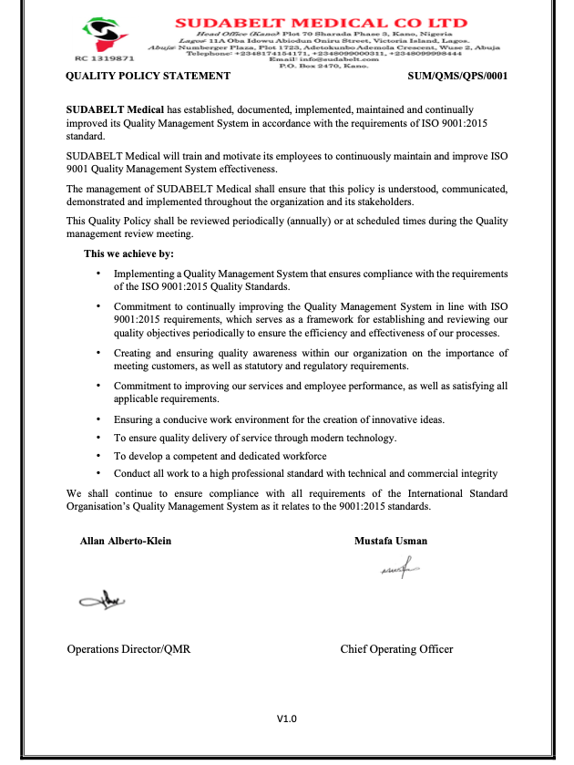 QMS Sudabelt Policy