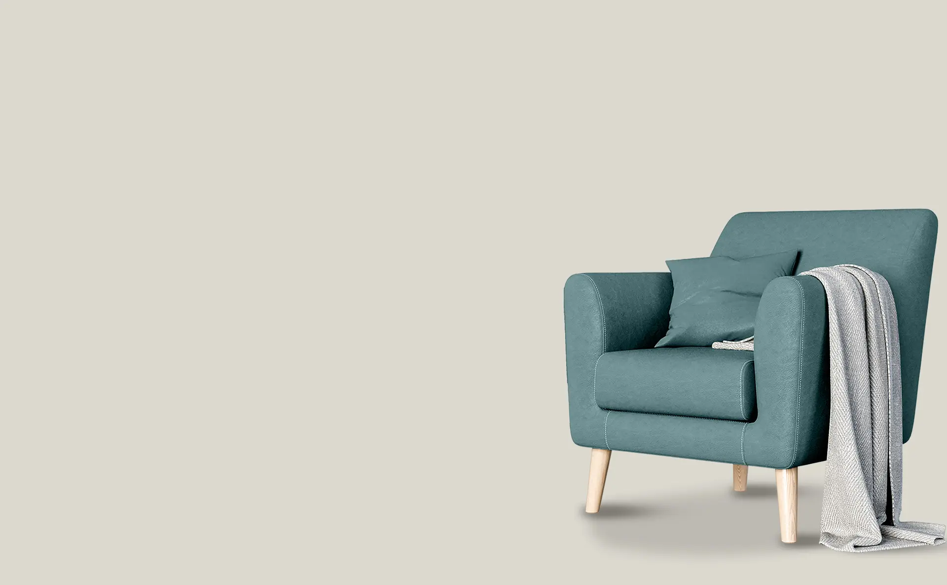 Green chair with table in front