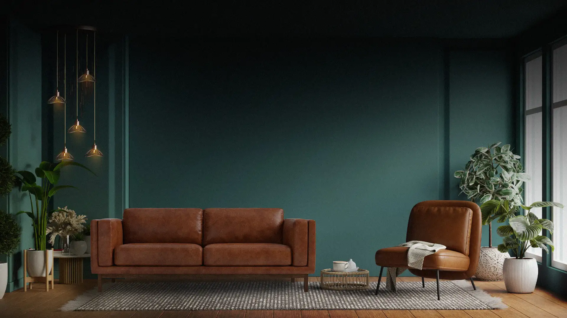 Green chair with table in front