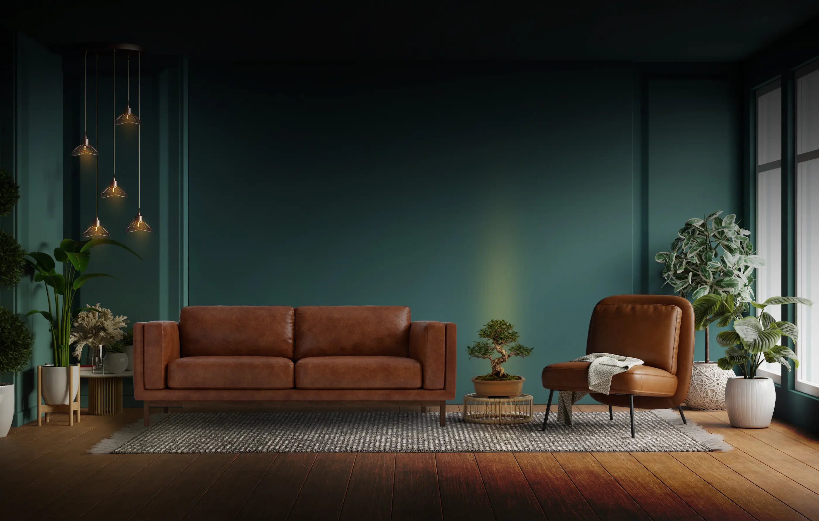 Green chair with table in front