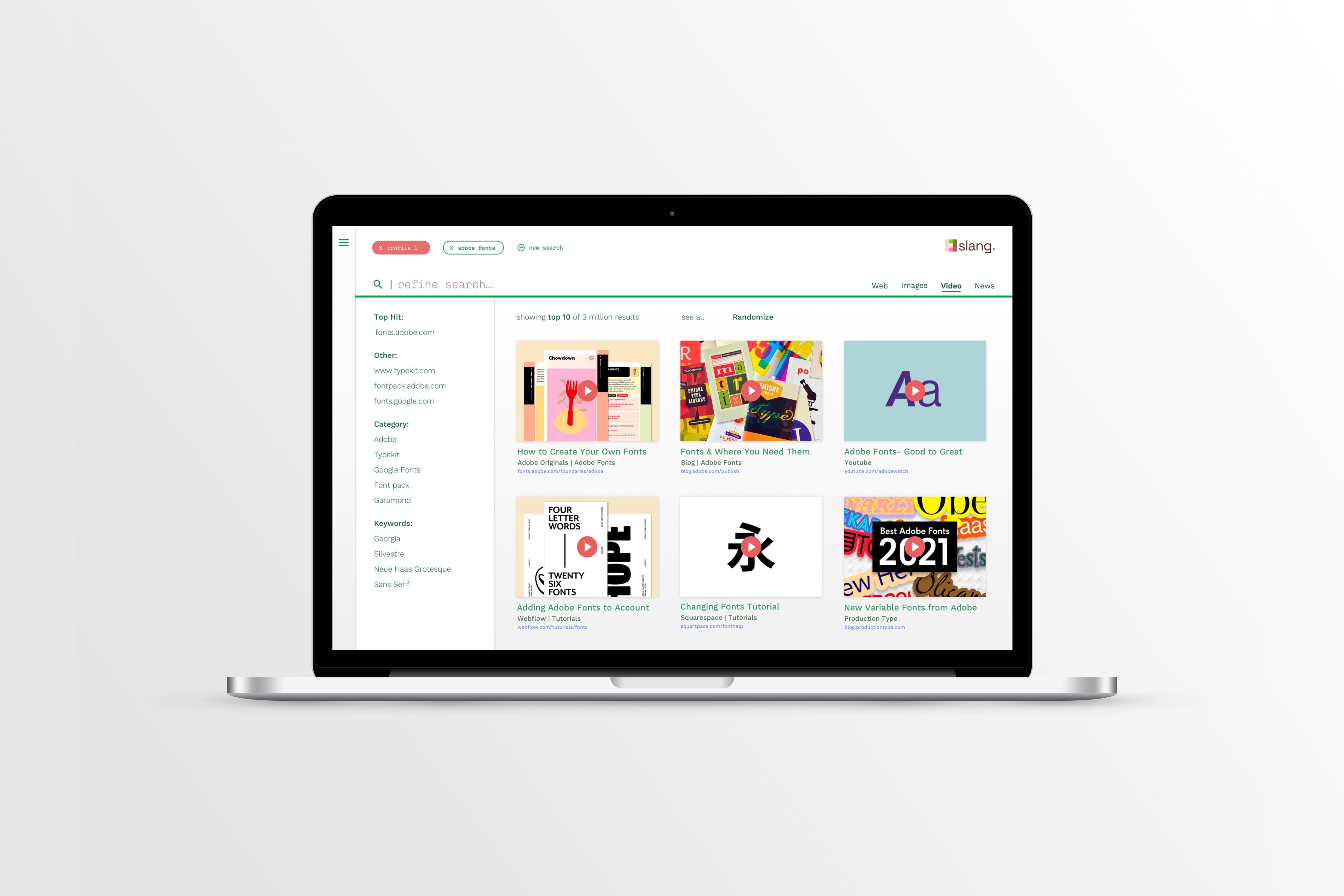 Slang video search mockup