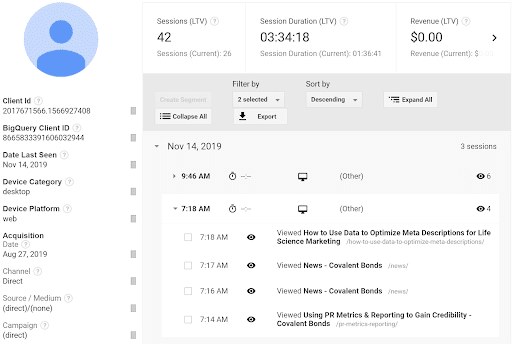 Google Analytics User Explorer