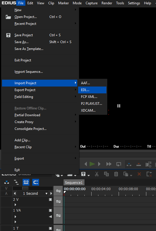 Open EDIUS and create a Project that matches the settings