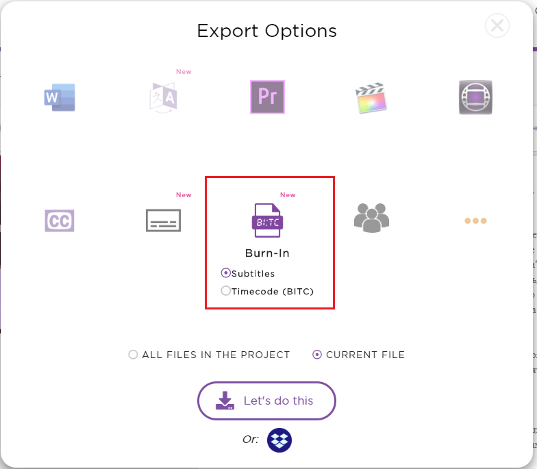 Select Burn-in and then subtitles or timecodes