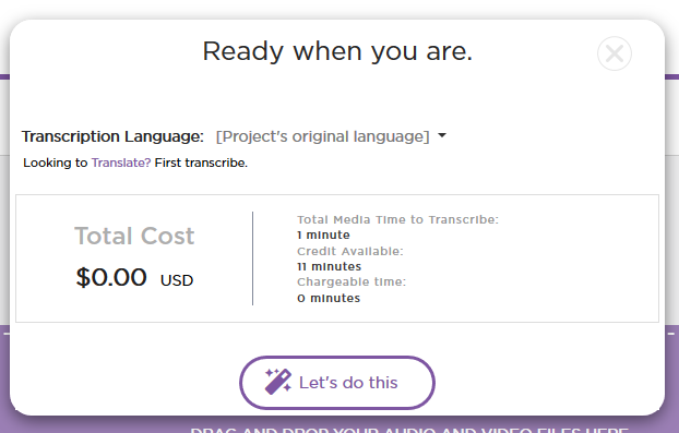 Select the language of the audio and pay