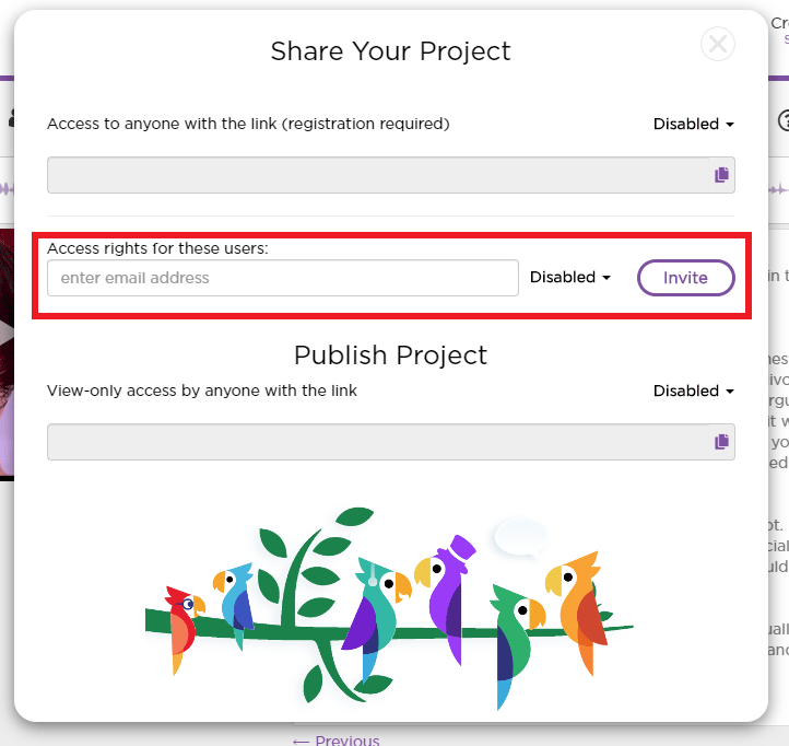 Share the project via email