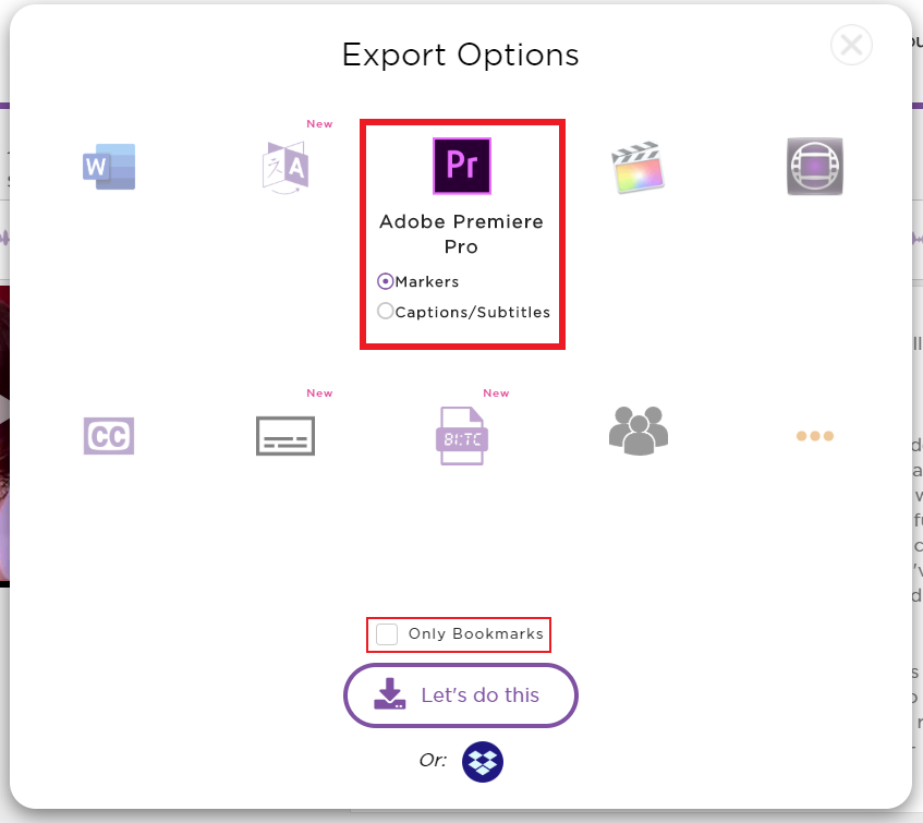 Choose you Adobe Premiere Pro export options and click Let's do this