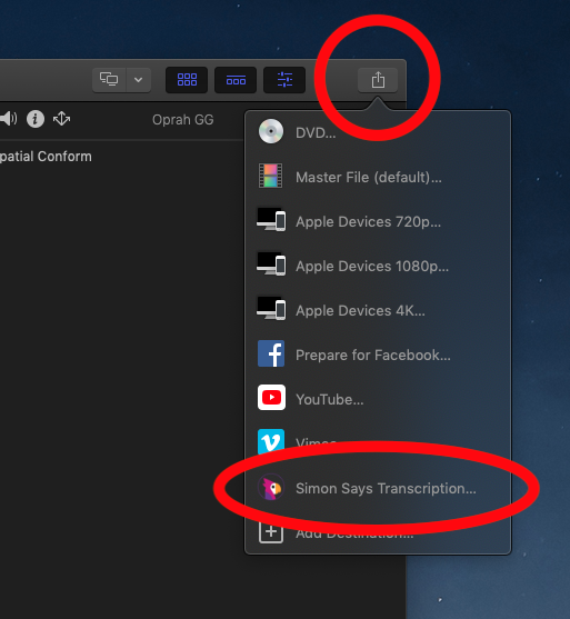 Click the share destination icon in FCPX