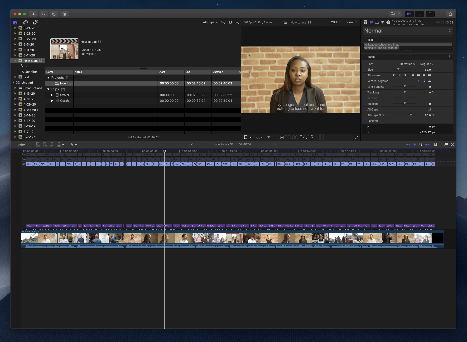 Your FCPX project now has subtitles, captions, and titles