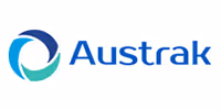 Austrak company logo with a blue and teal circular abstract design.