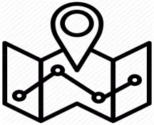 Icon of a folded map with a location pin above it representing route optimization.