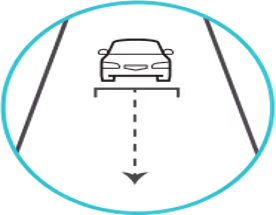 Icon of a car driving on a lane with a dashed arrow pointing forward indicating lane guidance or autonomous driving.