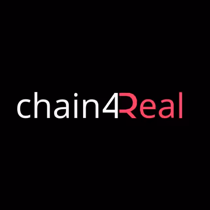 Chain4Real logo with 'chain4' in white and 'Real' in pink on a black background.