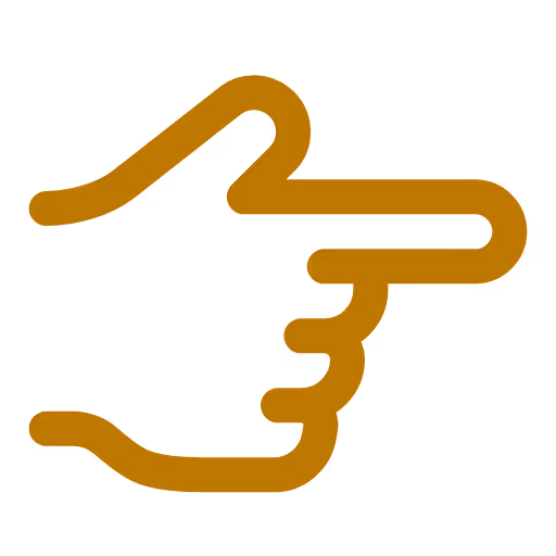 Stylized orange hand icon pointing to the right.