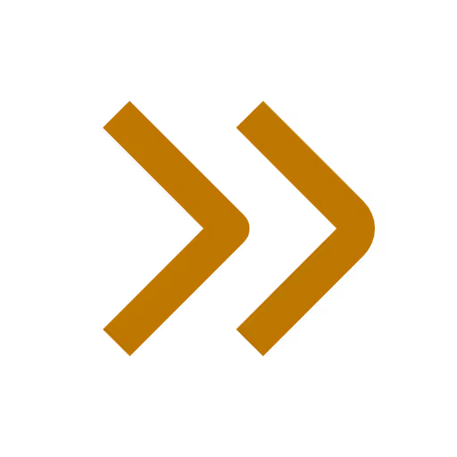 Double right angle arrow in brown on transparent background.