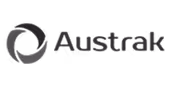Austrak company logo with stylized circular swirl design.