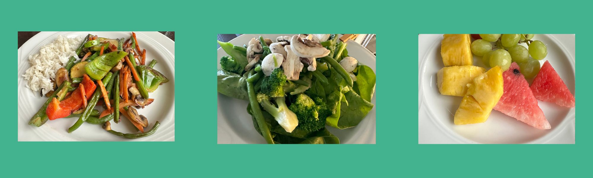 Gesund essen beim Asia-Buffet – Auswahl verschiedener Gerichte mit Gemüse und Obst