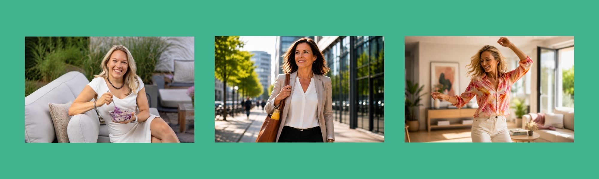 Business Frauen in verschiedenen Situation aktiv und mit Freude an ihrem Körper