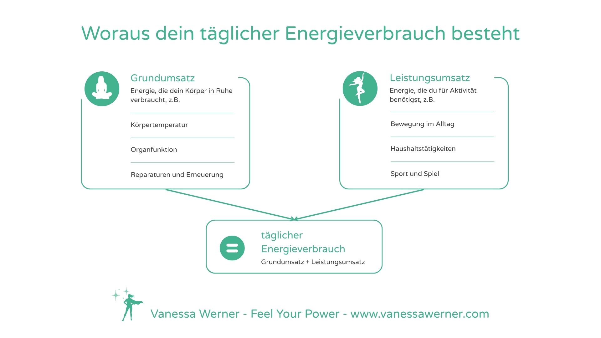 Infografik zum täglichen Energieverbrauch mit Grundumsatz und Leistungsumsatz.