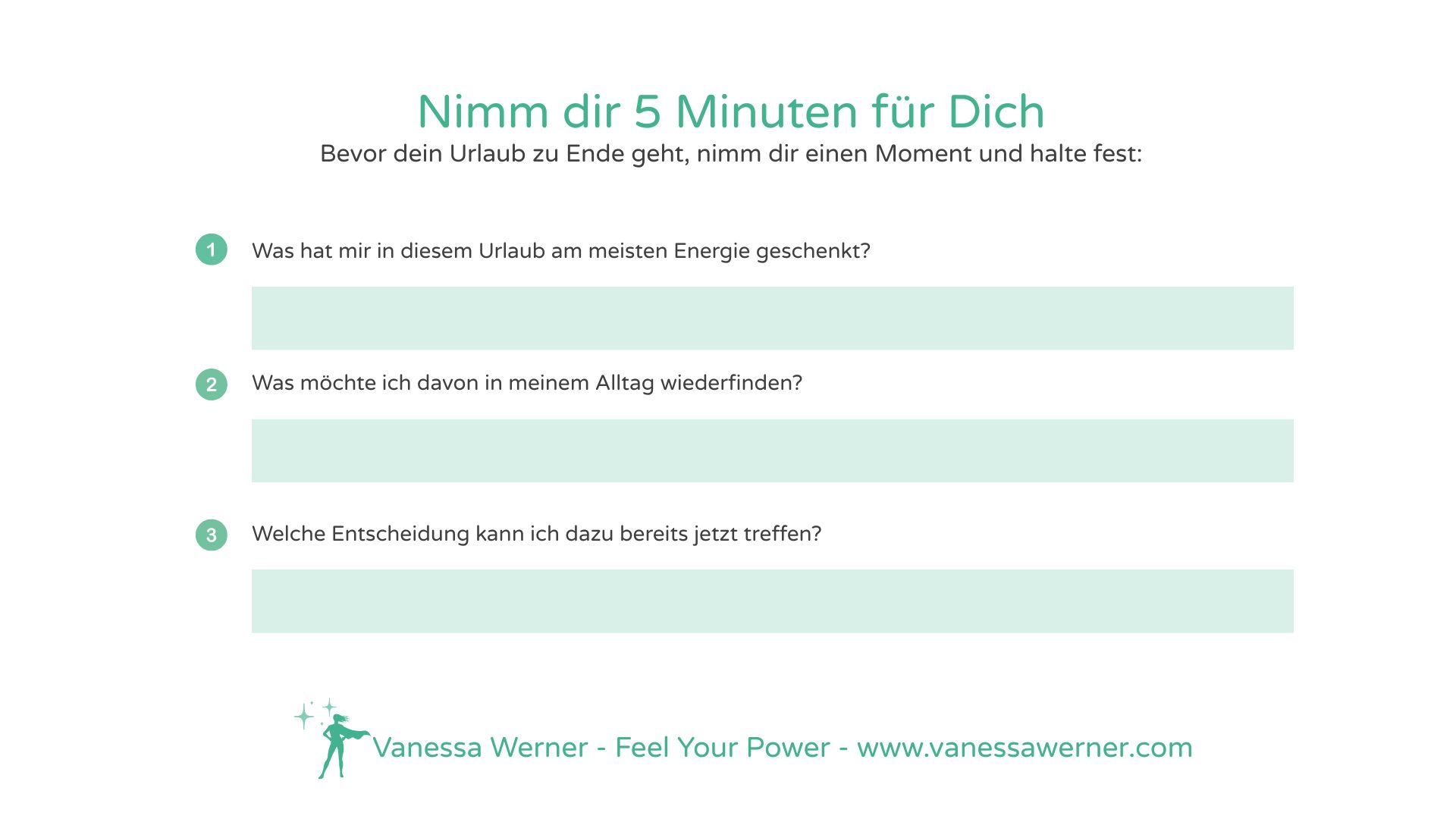 Info-Grafik: Fragen zur Reflexion für mehr Urlaubs-Energie und passenden Gewohnheiten im Alltag