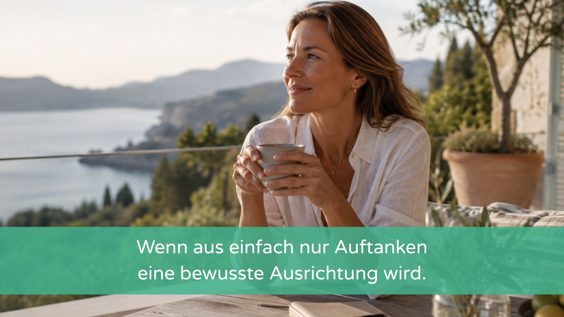 Frau nutzt ihren Urlaub zum Auftanken und bewussten Ausrichten.