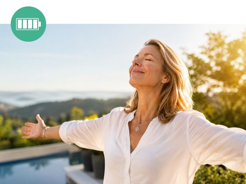 Frau genießt ihre Energie im Sonnenschein