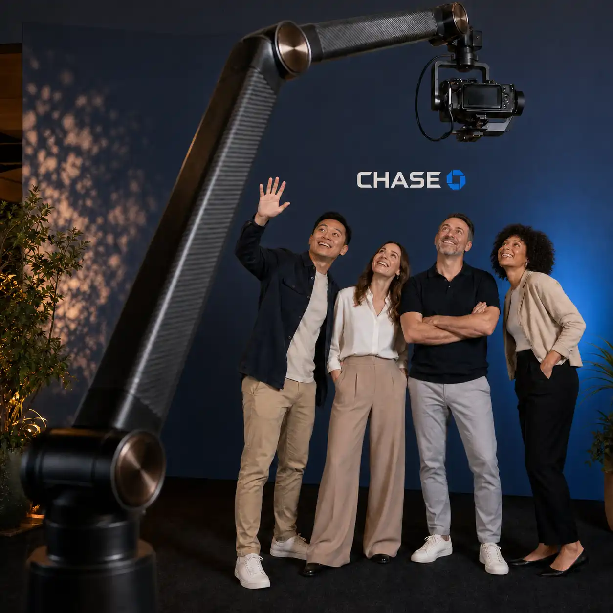 Guest posing for a cinema robot slow-motion video booth activation